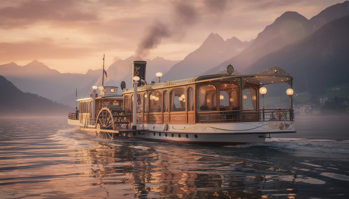 découvrez le charme du lac des quatre-cantons lors d'une croisière privée au coucher du soleil à bord d'un vapeur historique, pour une expérience inoubliable alliant confort et paysages féériques.