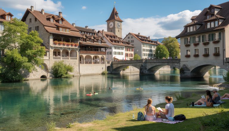 découvrez berne, la charmante capitale suisse, avec son ambiance médiévale unique et ses plaisirs estivaux pour la baignade dans la rivière aar.
