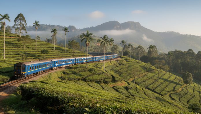 découvrez le spectaculaire trajet en train bleu du sri lanka, de kandy à ella, à travers les magnifiques plantations de thé et paysages verdoyants.