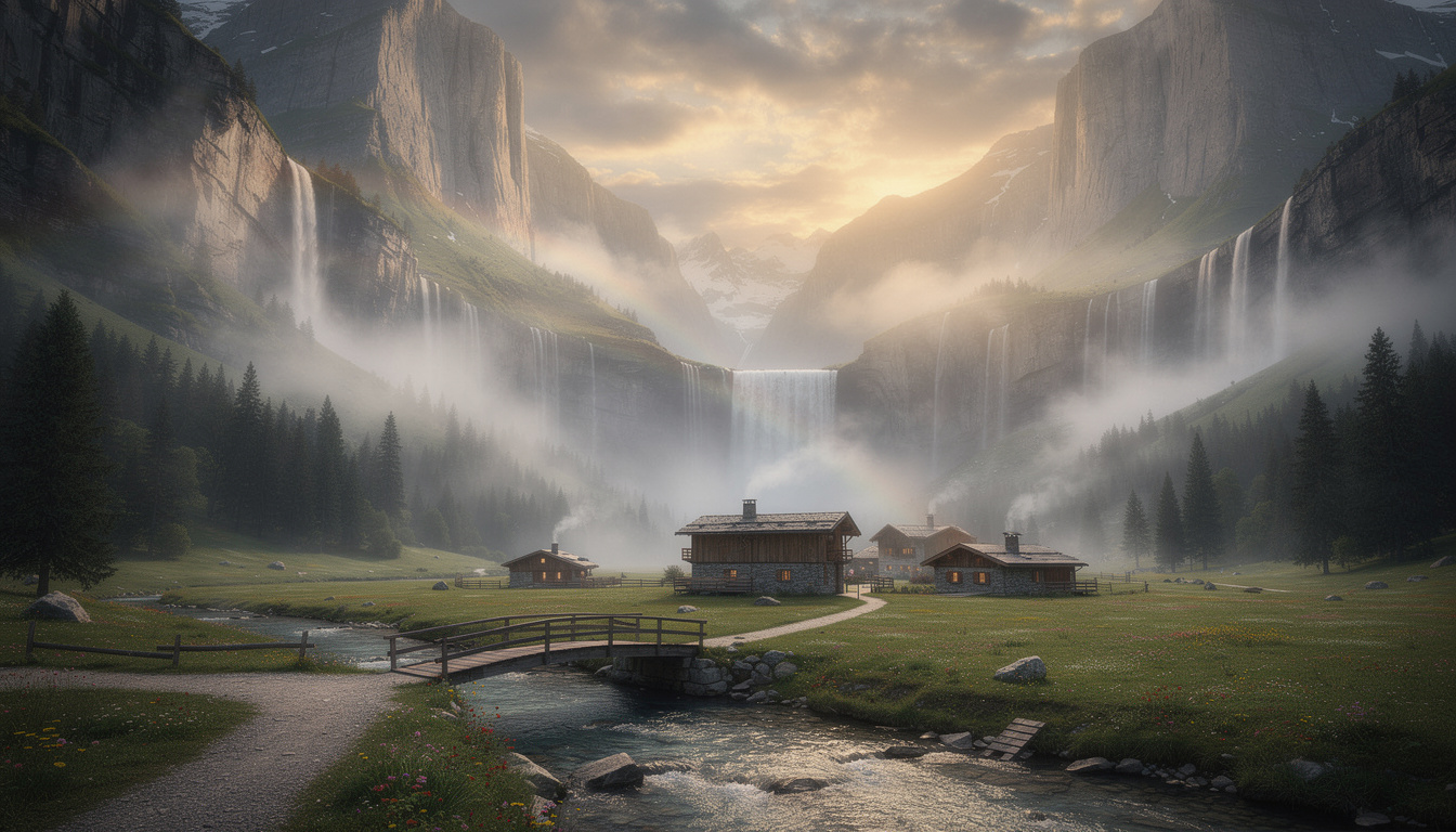 découvrez lauterbrunnen, la vallée des 72 cascades en suisse, un paysage naturel spectaculaire qui semble tout droit sorti d'un film fantastique. parfait pour les amateurs de nature et d'aventure.