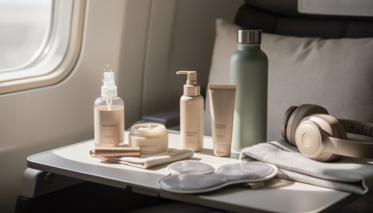 découvrez notre cadeau bien-être : un kit de soins cabine bio spécialement conçu pour rester frais et revitalisé après un vol de 12 heures.
