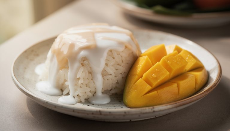 découvrez le sticky rice à la mangue, le dessert thaïlandais incontournable alliant saveurs sucrées et textures fondantes, un véritable coup de cœur gourmand.