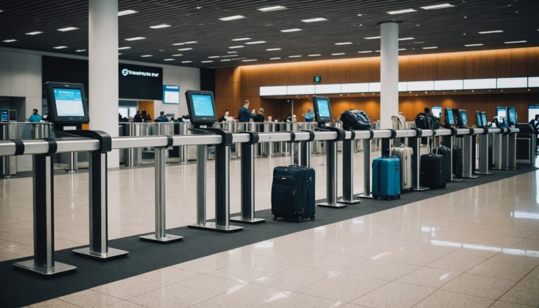 Valises et bagages cabine à l'enregistrement dans un aéroport